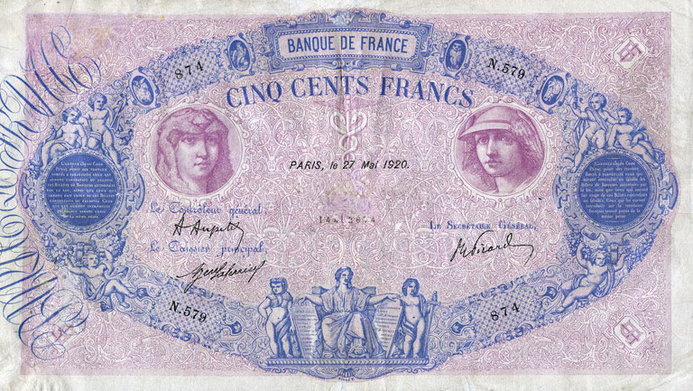 Front of France p66h: 500 Francs from 1920