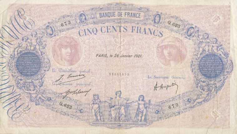 Front of France p66i: 500 Francs from 1921