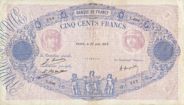 Front of France p66j: 500 Francs from 1922