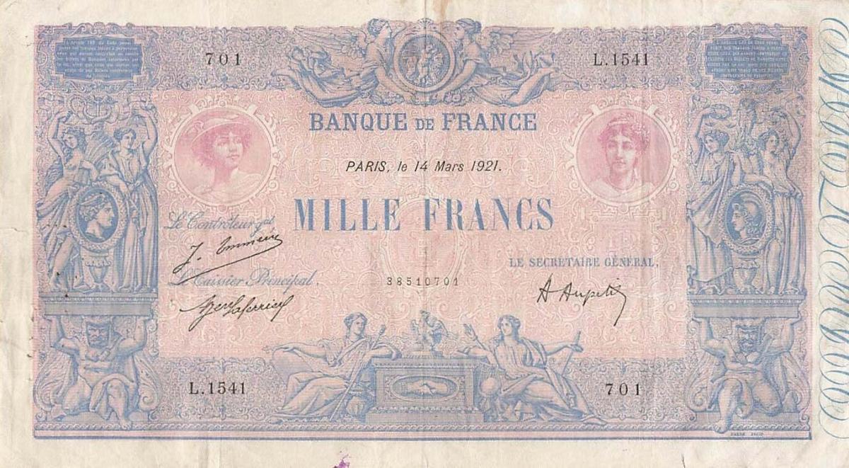 Front of France p67i: 1000 Francs from 1920