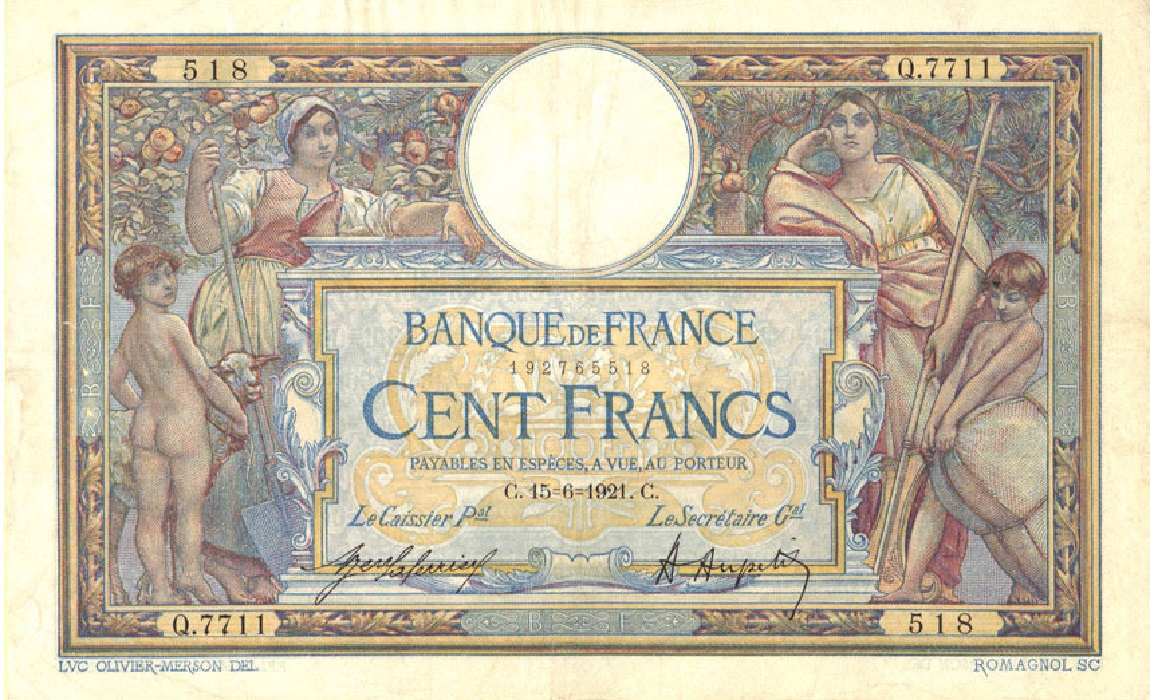 Front of France p71b: 100 Francs from 1920