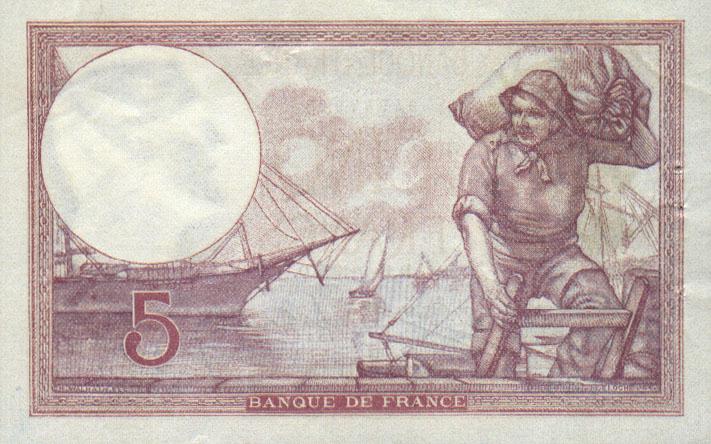 Back of France p72c: 5 Francs from 1922