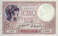 p72c from France: 5 Francs from 1922