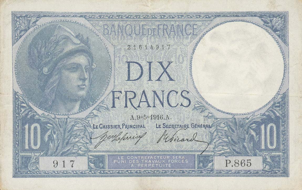 Front of France p73a: 10 Francs from 1916