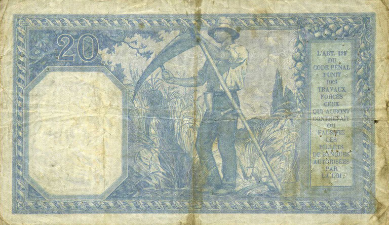 Back of France p74a: 20 Francs from 1916