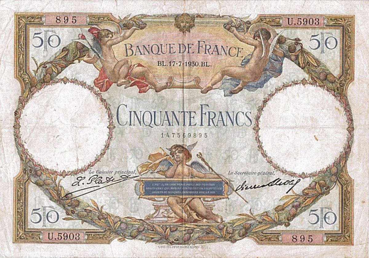 Front of France p77b: 50 Francs from 1930