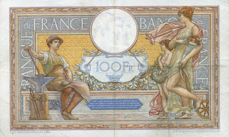 Back of France p78b: 100 Francs from 1926