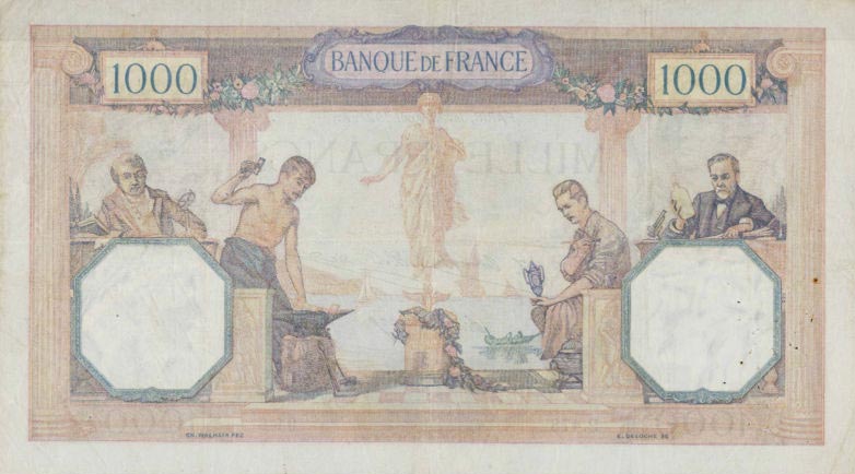 Back of France p79a: 1000 Francs from 1927