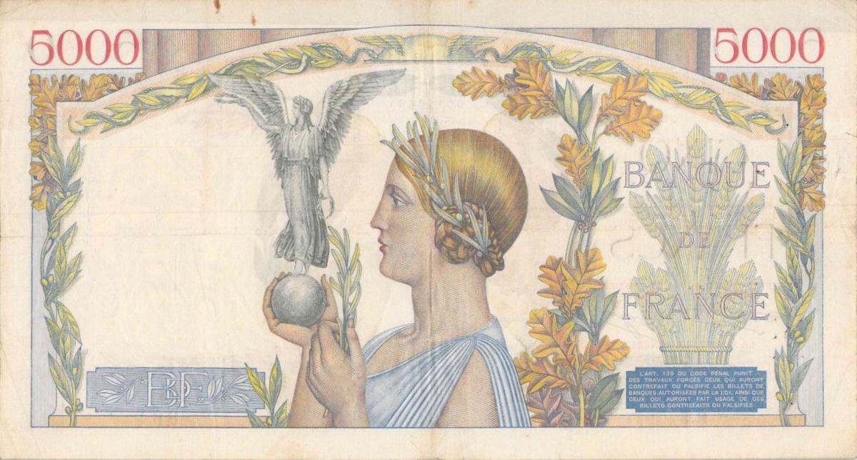 Back of France p82a: 5000 Francs from 1934