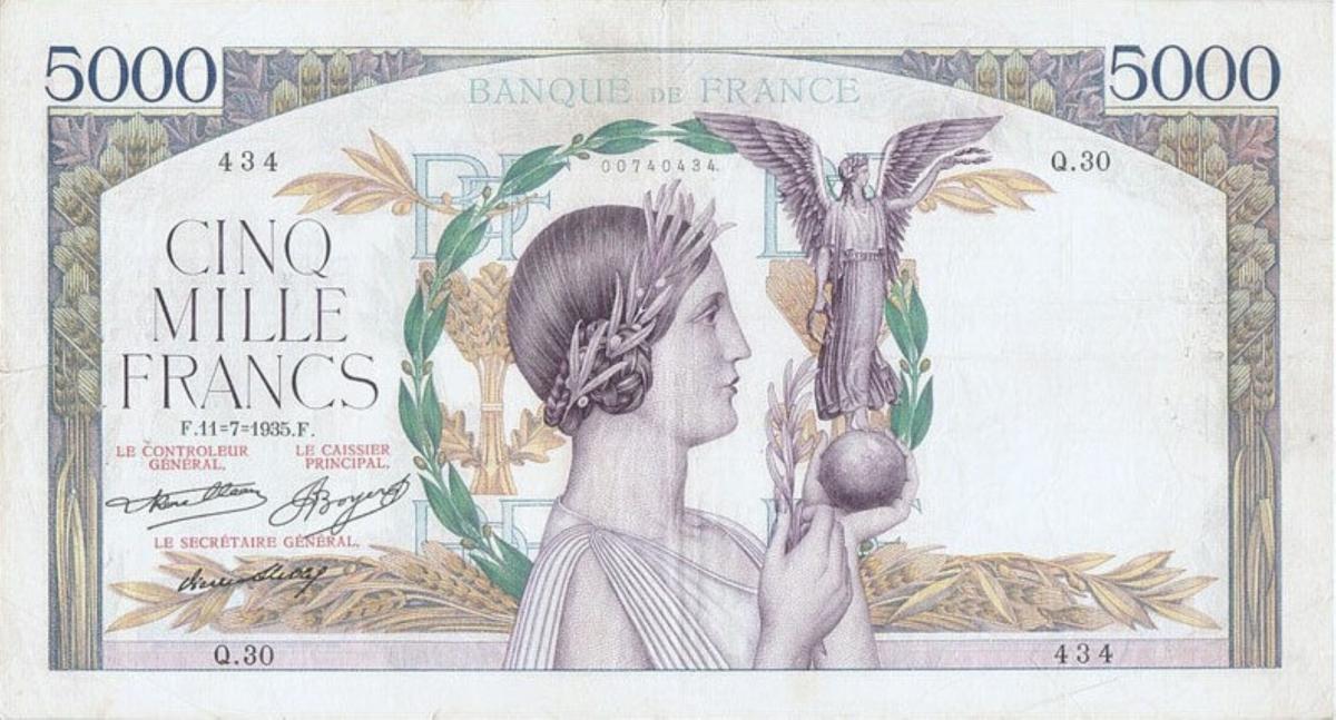 Front of France p82b: 5000 Francs from 1935