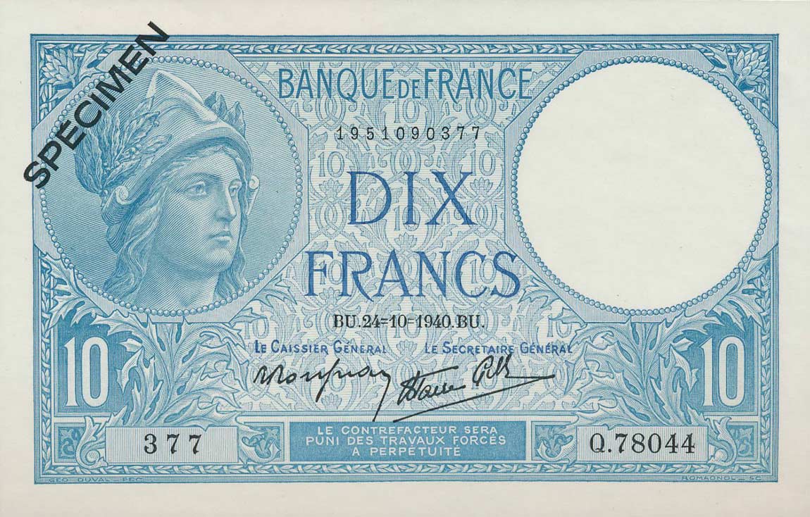 Front of France p84s: 10 Francs from 1939