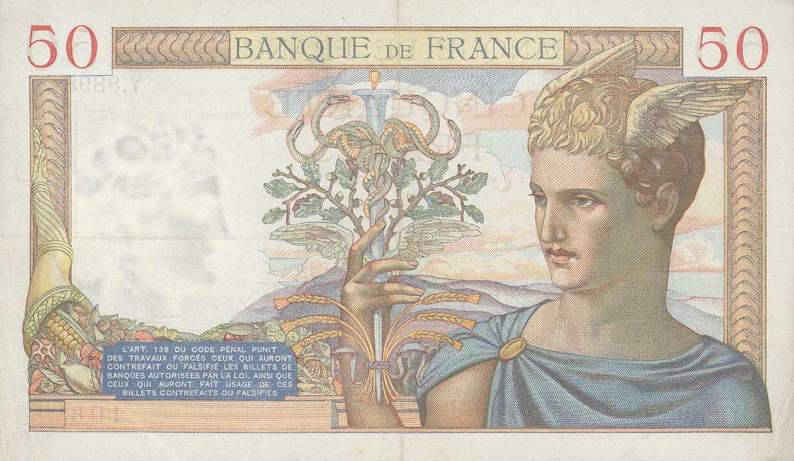 Back of France p85a: 50 Francs from 1937