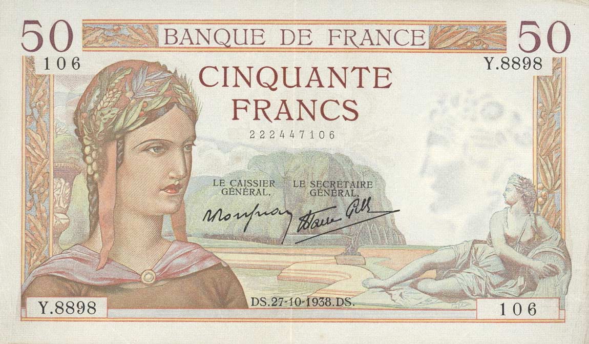 Front of France p85a: 50 Francs from 1937