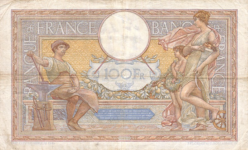 Back of France p86b: 100 Francs from 1937