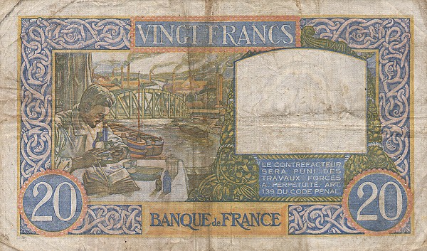 Back of France p92b: 20 Francs from 1940