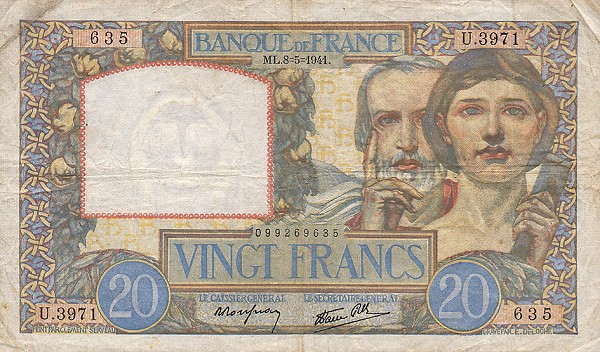 Front of France p92b: 20 Francs from 1940