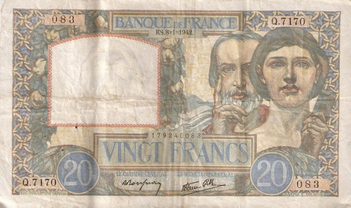 Front of France p92c: 20 Francs from 1942