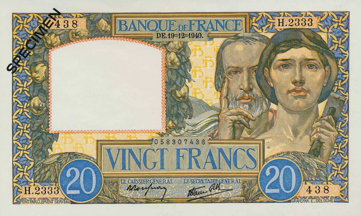 Front of France p92s: 20 Francs from 1939