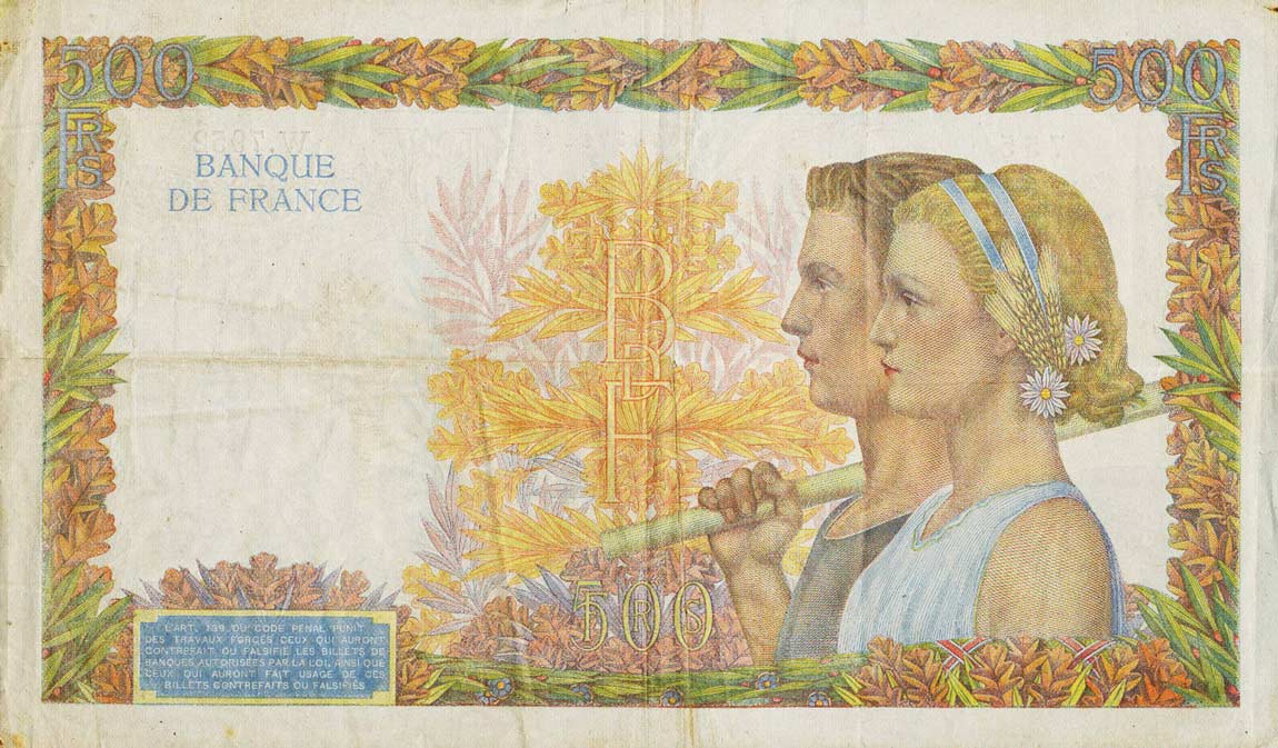 Back of France p95c: 500 Francs from 1944