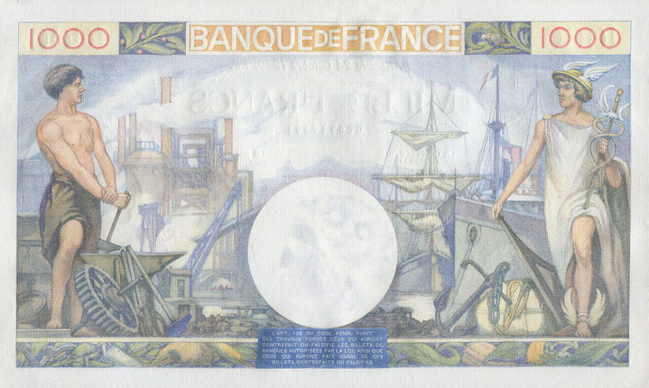 Back of France p96a: 1000 Francs from 1940