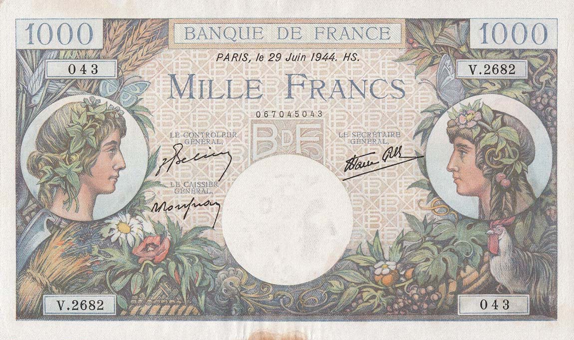 Front of France p96c: 1000 Francs from 1944