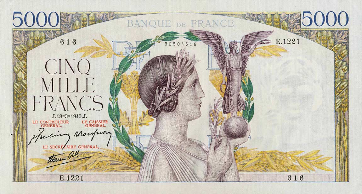 Front of France p97d: 5000 Francs from 1943