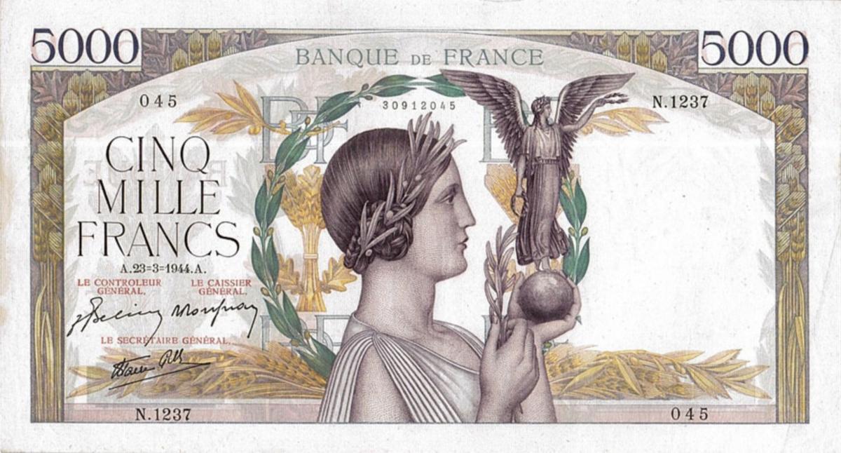 Front of France p97e: 5000 Francs from 1944