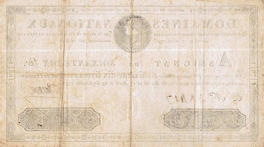 Back of France pA36: 70 Livres from 1790