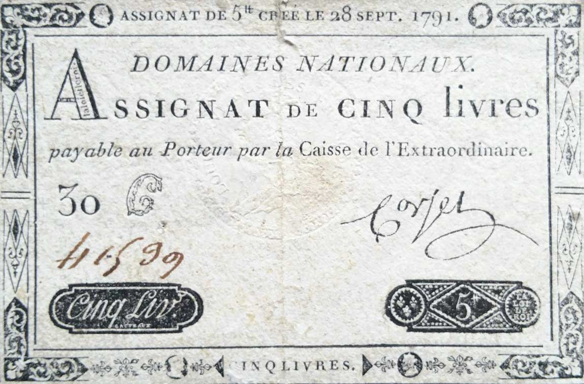 Front of France pA49: 5 Livres from 1791