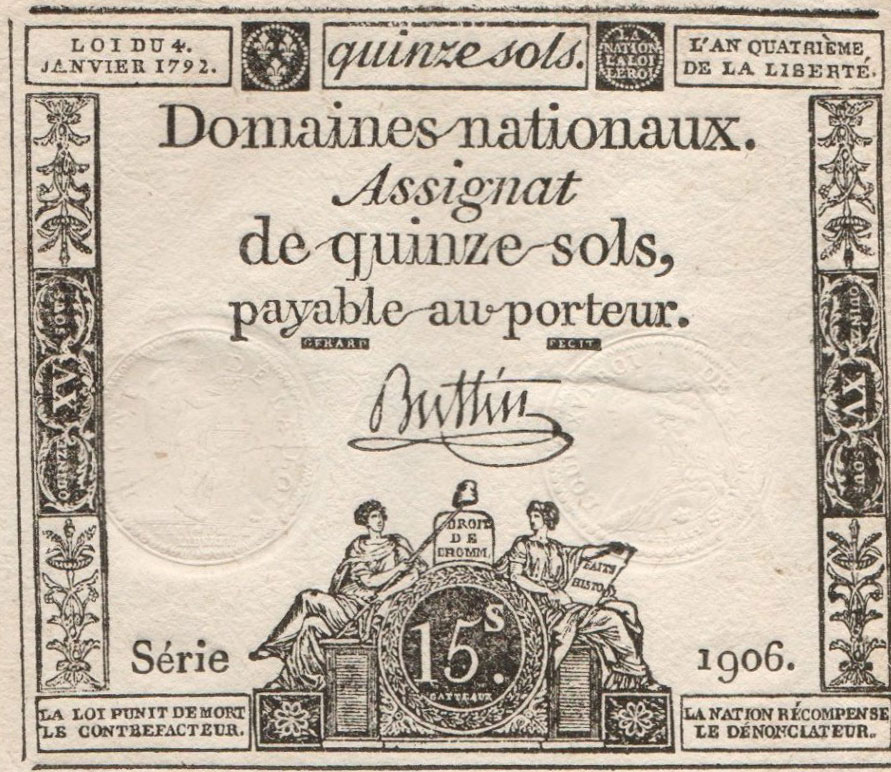 Front of France pA54: 15 Soles from 1792