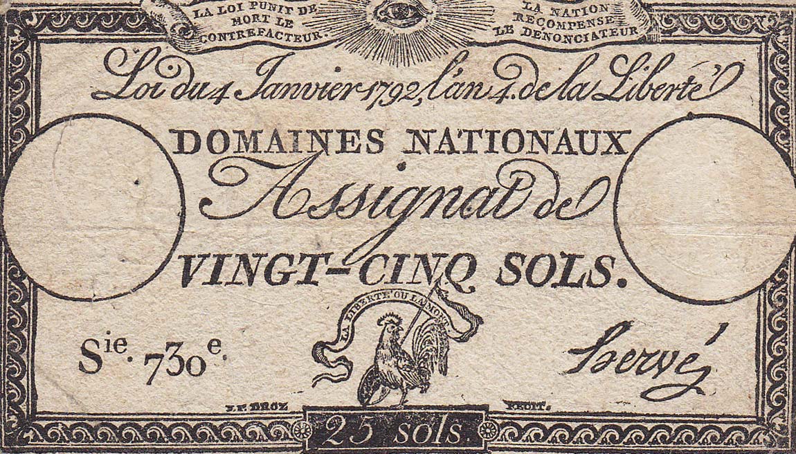 Front of France pA55: 25 Soles from 1792