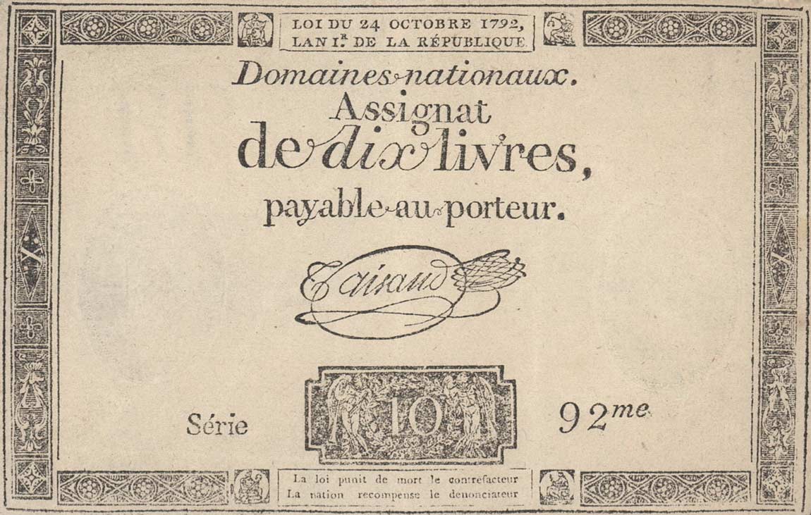 Front of France pA66b: 10 Livres from 1792
