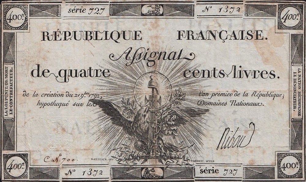 Front of France pA73: 400 Livres from 1792