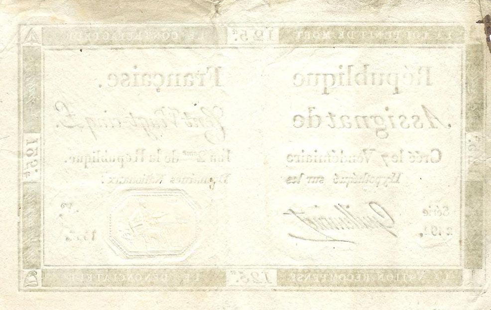 Back of France pA74: 125 Livres from 1793