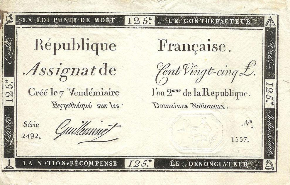Front of France pA74: 125 Livres from 1793