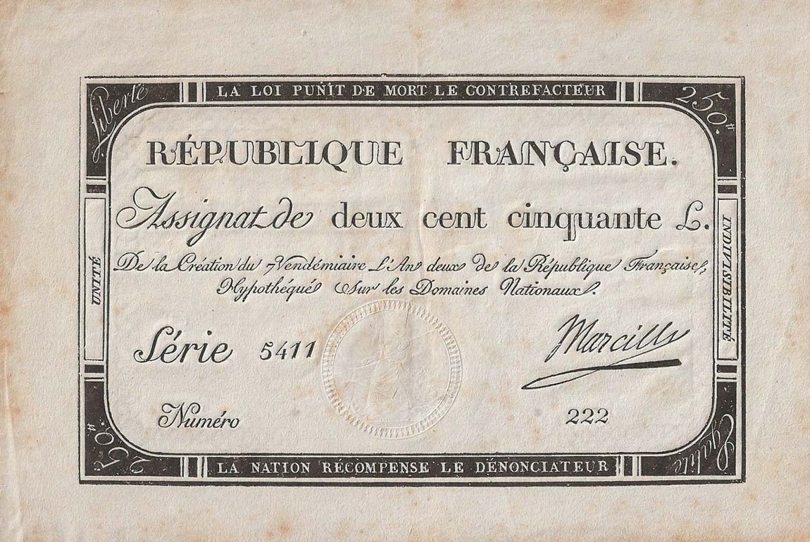 Front of France pA75: 250 Livres from 1793