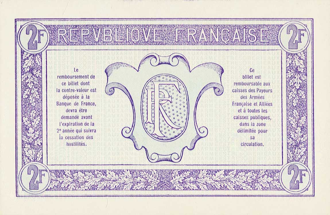 Back of France pM3r: 2 Francs from 1917