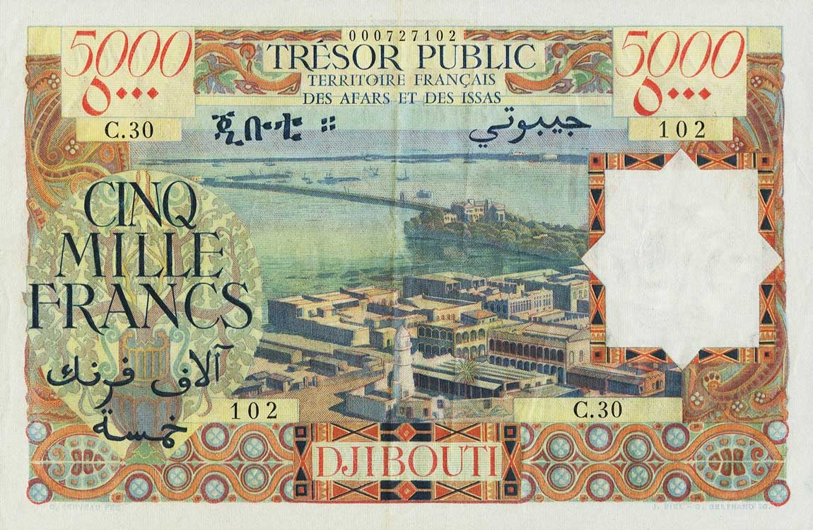 Front of French Afars and Issas p30: 5000 Francs from 1969