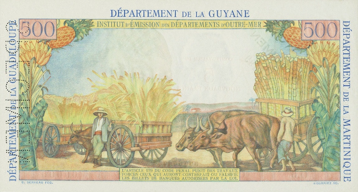 Back of French Antilles p4s: 5 Nouveaux Francs from 1961