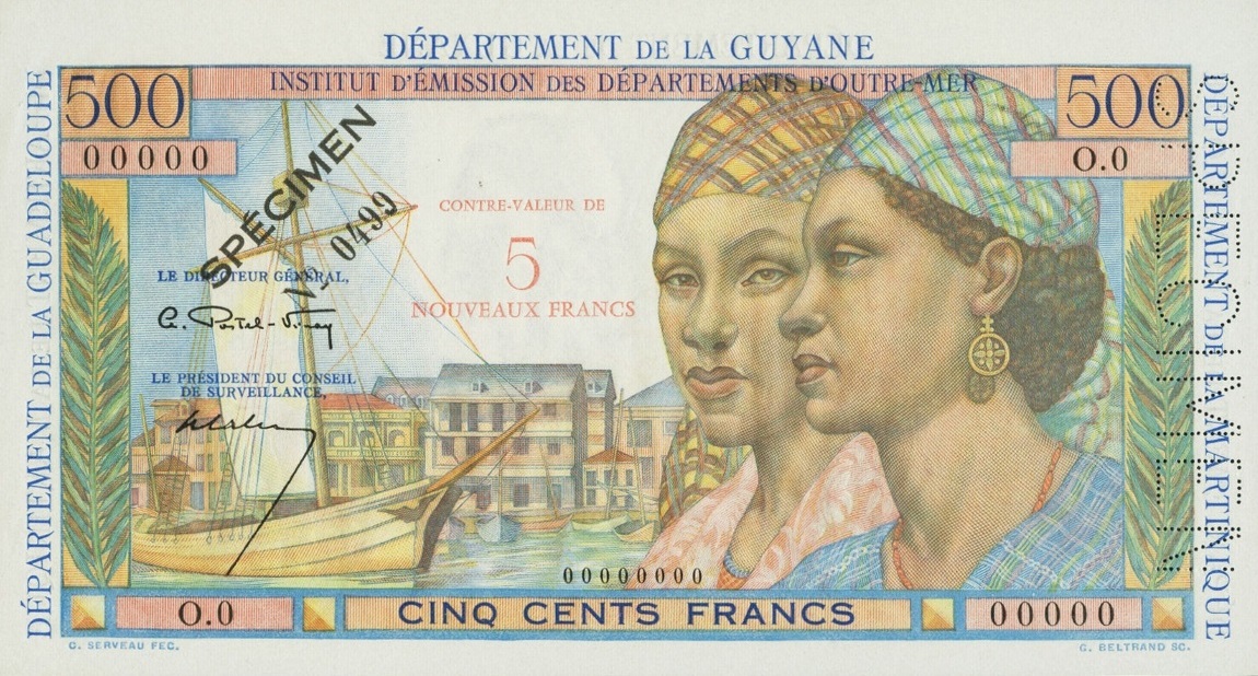 Front of French Antilles p4s: 5 Nouveaux Francs from 1961