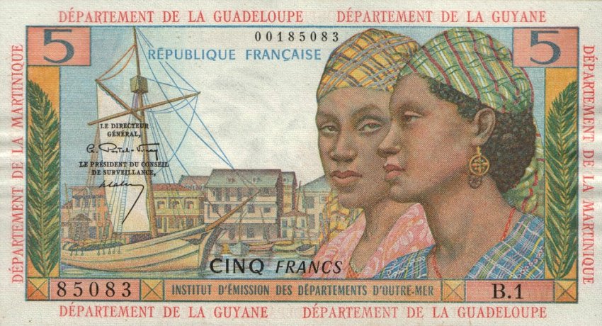 Front of French Antilles p7a: 5 Francs from 1964