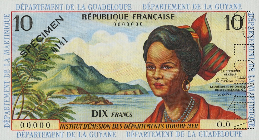 Front of French Antilles p8s: 10 Francs from 1964