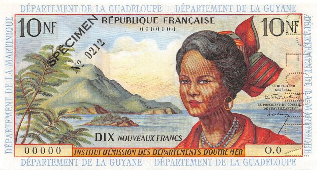 Front of French Antilles p5s: 10 Nouveaux Francs from 1963