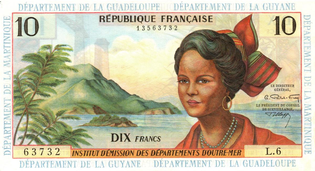 Front of French Antilles p8b: 10 Francs from 1964