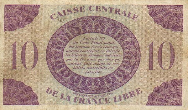 Back of French Equatorial Africa p11a: 10 Francs from 1941