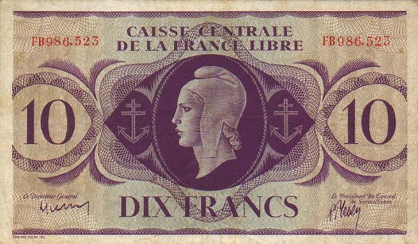 Front of French Equatorial Africa p11a: 10 Francs from 1941