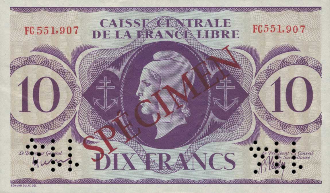 Front of French Equatorial Africa p11s: 10 Francs from 1941