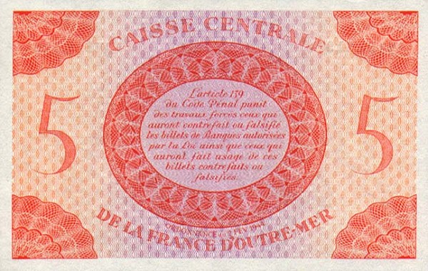 Back of French Equatorial Africa p15a: 5 Francs from 1944