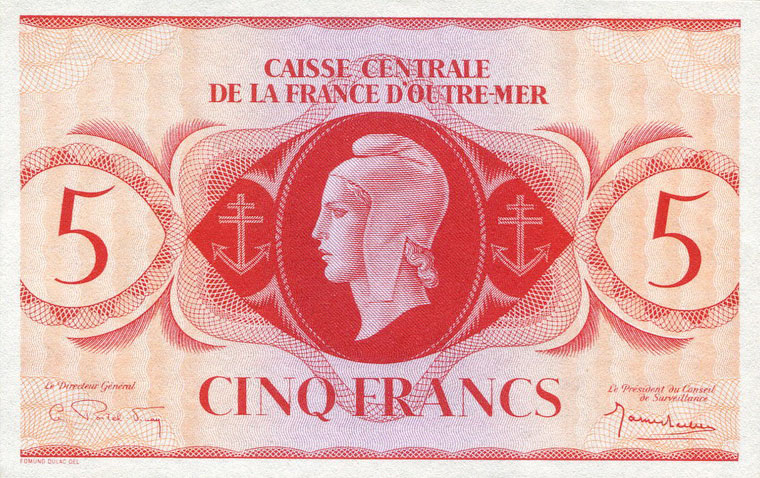 Front of French Equatorial Africa p15c: 5 Francs from 1944