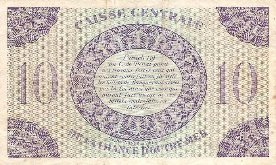 Back of French Equatorial Africa p16d: 10 Francs from 1944